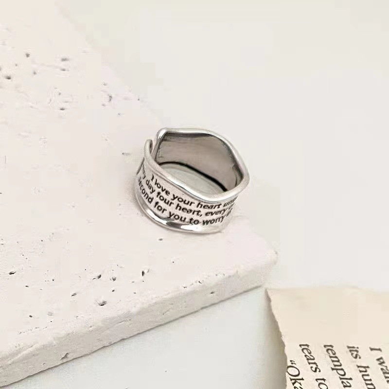 Vintage Distressed Wide English Alphabet Ring