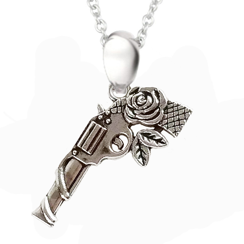 قلادة نسائية بتصميم وردة ومسدس بأسلوب البانك البسيط