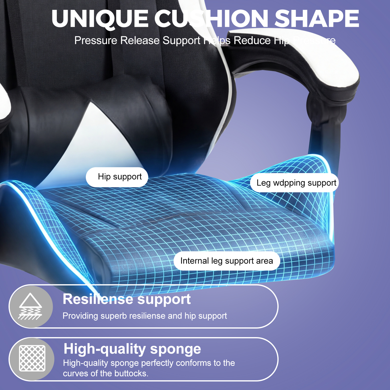 Gaming Reclining Swivel Chair For Adults,Ergonomic Racing PC With Lumbar Support — image 8