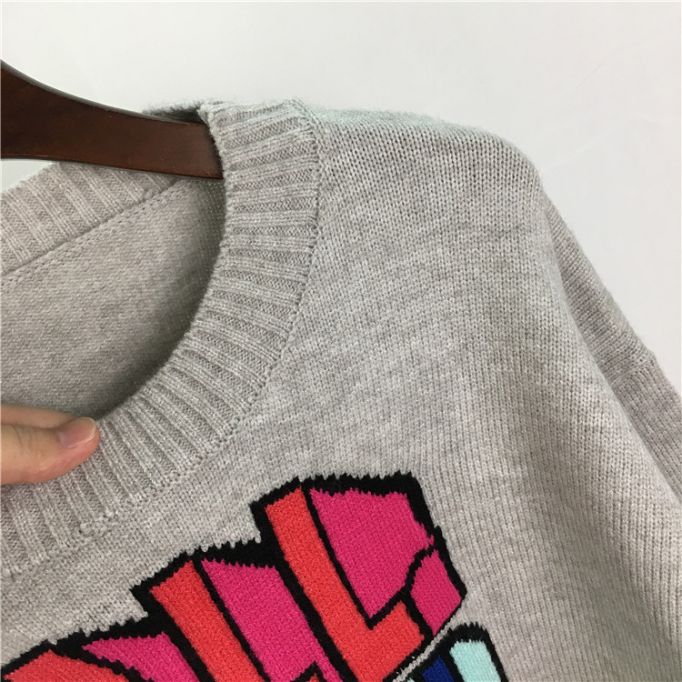 Grey Round Neck Pullover Sweater Color