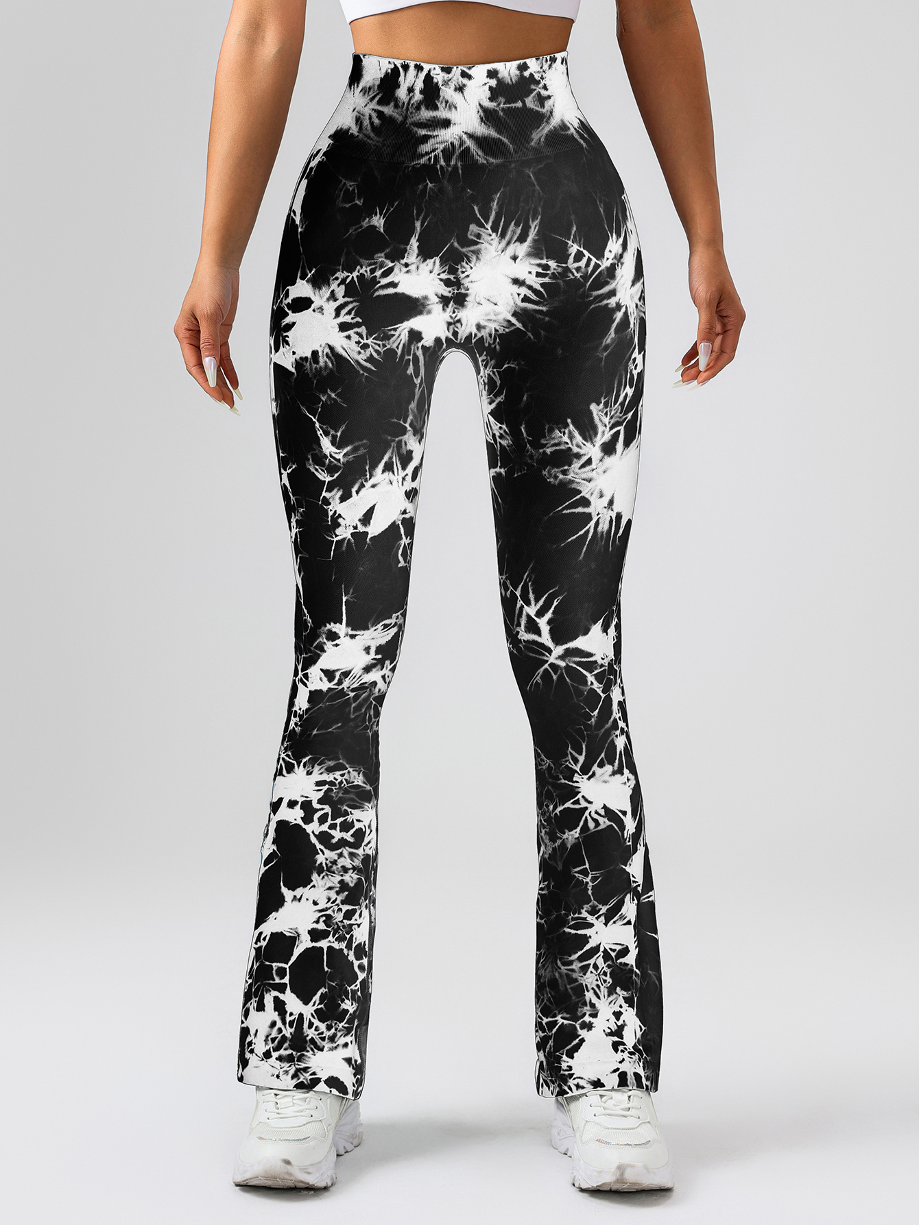 Pantalones de yoga acampanados con control de abdomen de cintura alta para mujer, tie-dye elásticos adelgazantes Bo - Imagen 6 de 12