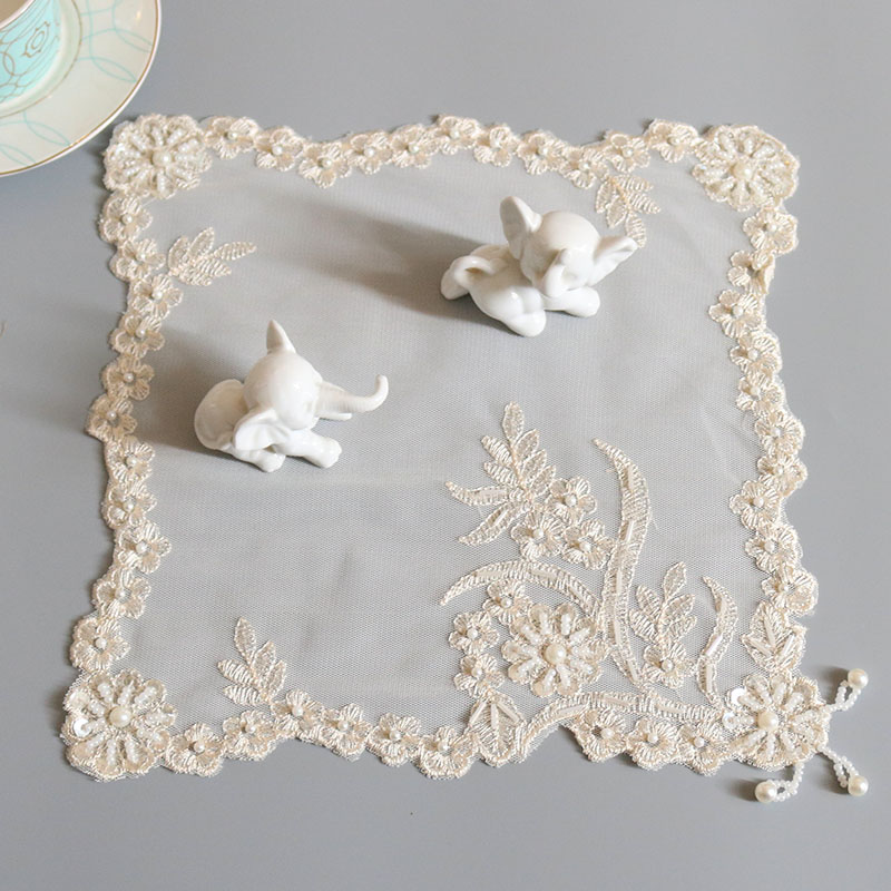 Korean Lace Embroidered Beaded Napkin Placemat Coffee Mat — image 1