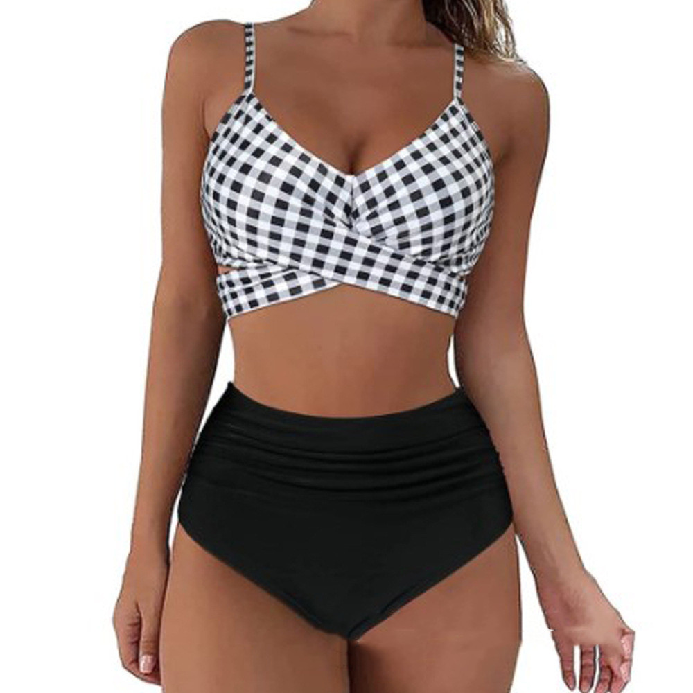 New Europe And America Cross Border Special Bikini Women's High Waist Split Cross Bag Swimsuit Color Bikini - Image 8