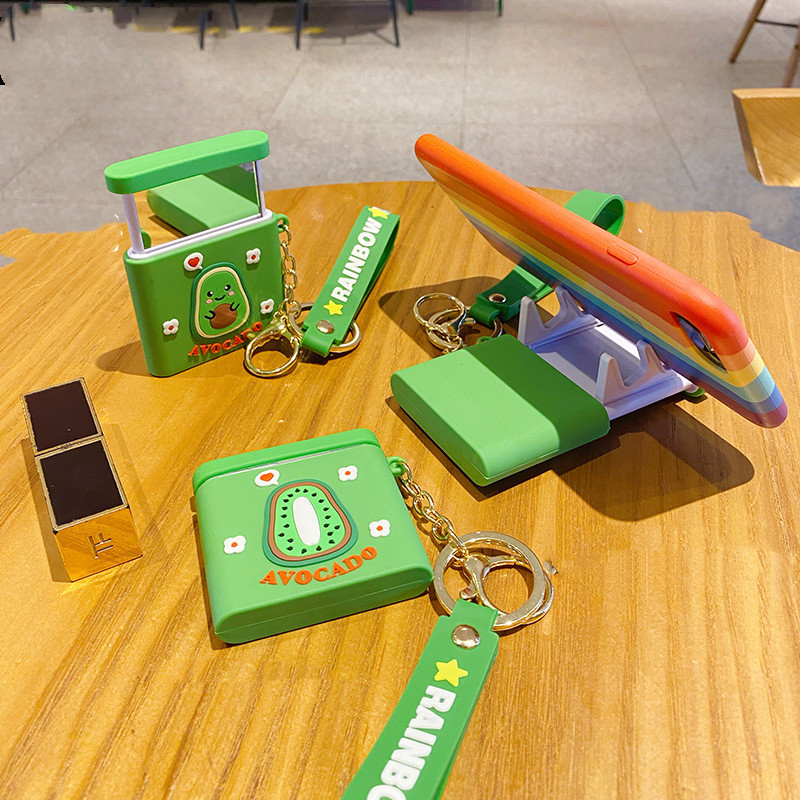 Cartoon Avocado Kiwi Phone Holder Keychain Vanity Mirror - Image 3