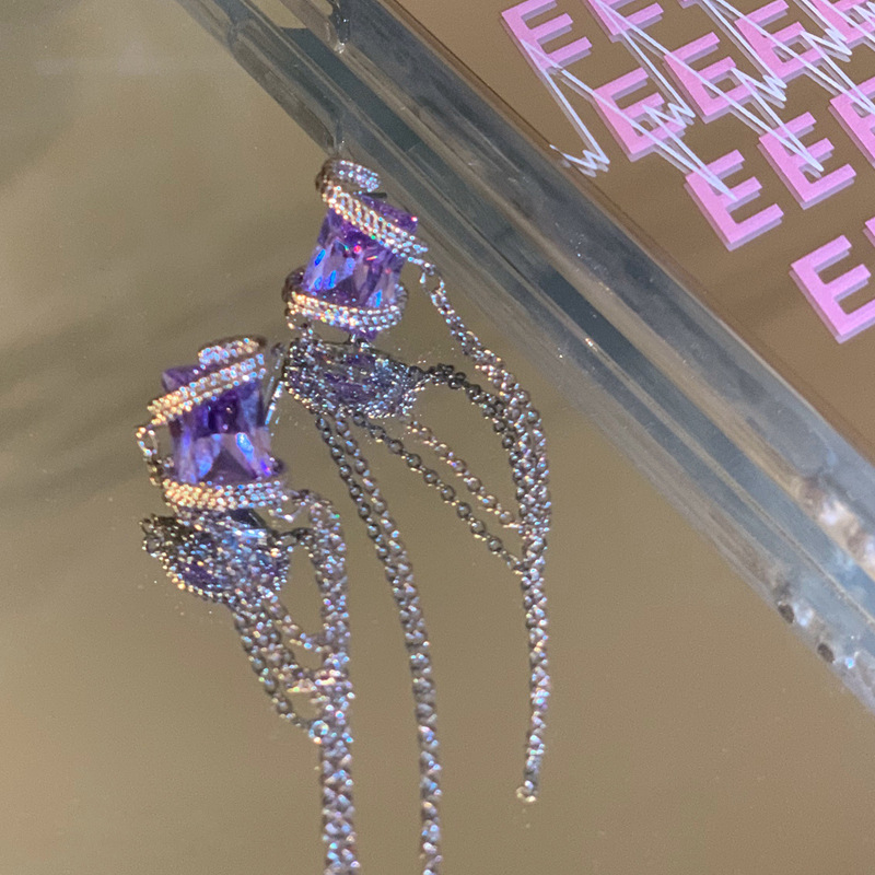 Women's Zirconia Long Tassel Chain Stud Earrings