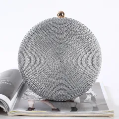 Round Dinner Clutch Handmade Fashion Hipster - Silver - View 1