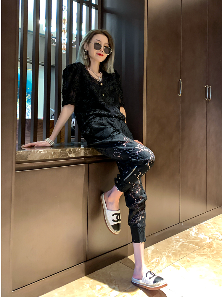 Ladies Fashion Lace Stitching Casual Pants