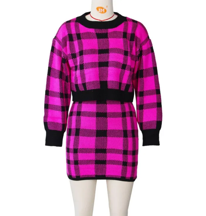 European And American Women's Fashion Sweater Two-piece Set - Rose