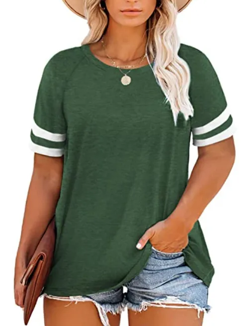 15 Colors New Ladies Plus Size Blouse Summer V neck Raglan Sleeve T shirt Round Neckgreen - Shop at LoveMi