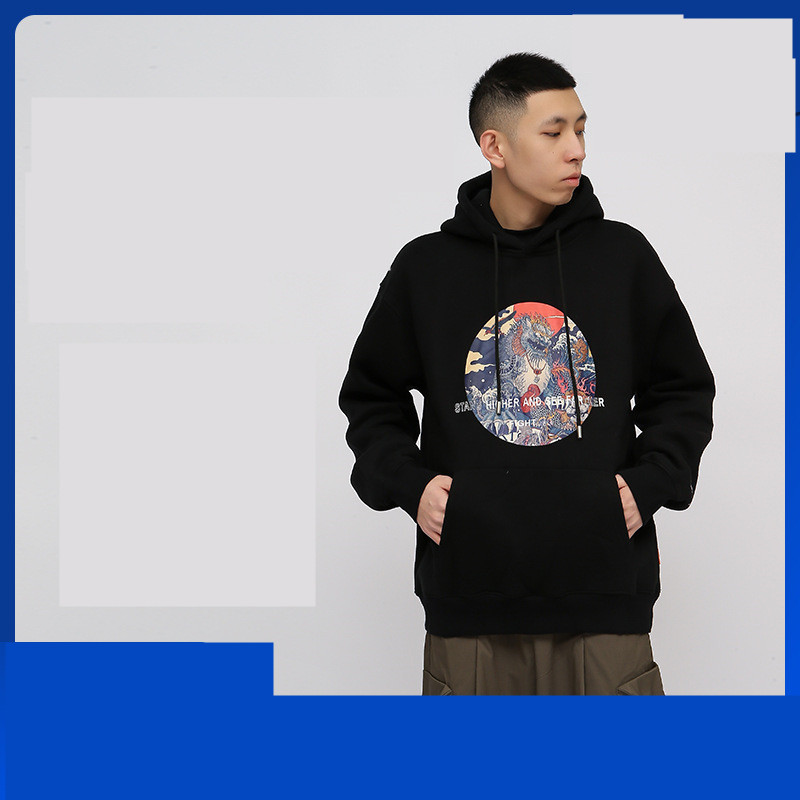 Title 4, Chinese Style Sweater Mens Unic Orn Print Hoodie