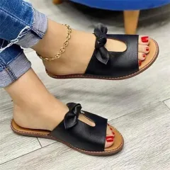 Ladies Sandals Bow Sandals Fish Mouth Slippers - Black - View 1