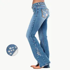 Women's High-Waist Star Patch Jeans, Wide-Leg Full-Length Jeans With A Retro Y2K Star, Light-Wash Denim For All Seasons - Light Blue - View 1