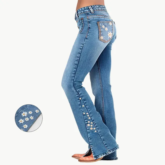 Women's High Waist Star Patch Jeans, Wide Leg Full Length Jeans With A Retro Y2K Star, Light Wash Denim For All Seasons Blue - Shop at LoveMi