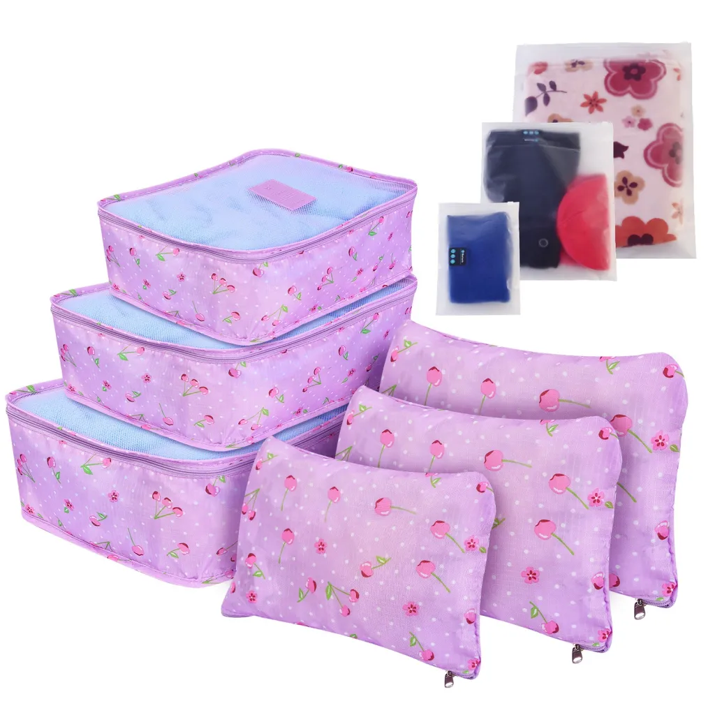 Per Set Clothes Storage Bags Water-Resistant Travel Luggage Organiser Clothing Packing Cubes For Blouse Hosiery Stocking Underwear - Purple Cherry
