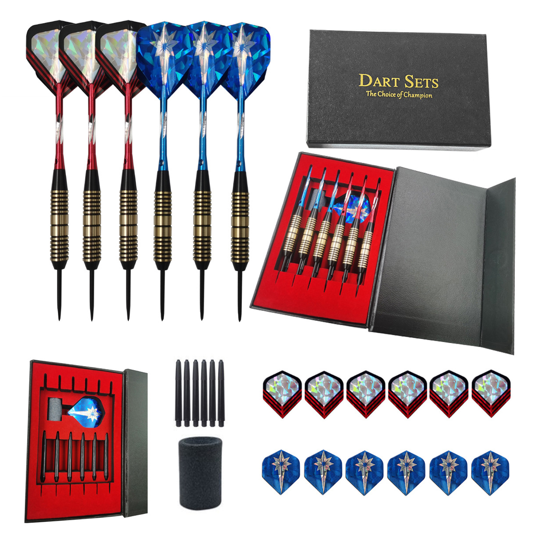 NEW 6 Pack Tungsten Darts Tip Set Steel Shaft 12 Flights With Case UK — image 11
