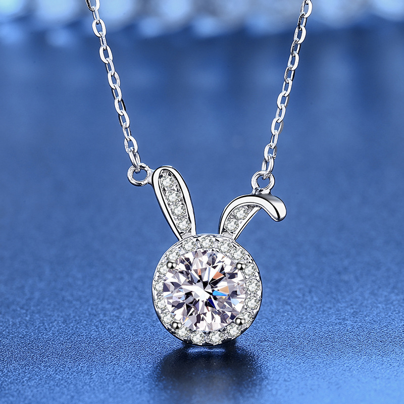 S925 Silver Moissanite Necklace Female Cute Rabbit