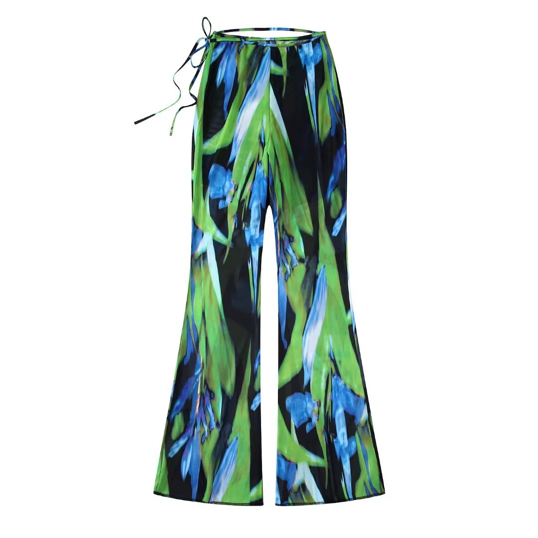 Women's Silk Mesh Print Top And Trousers