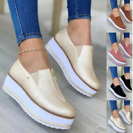 Zipper Flat Shoes Slip On Platform Loafers Women
