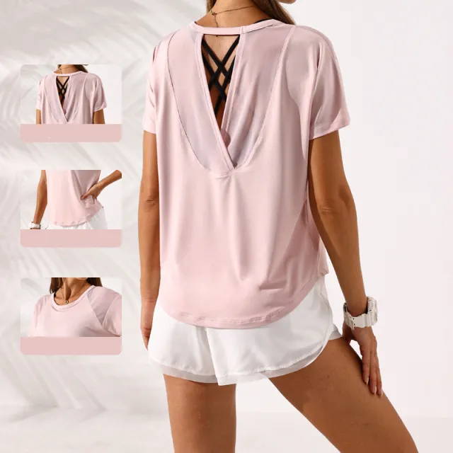 Summer New Hollow Mesh Back Yoga Wear Pink - Shop at LoveMi