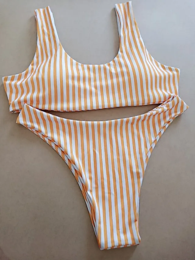 Striped printed bikini split swimsuit Yellow - Shop at LoveMi
