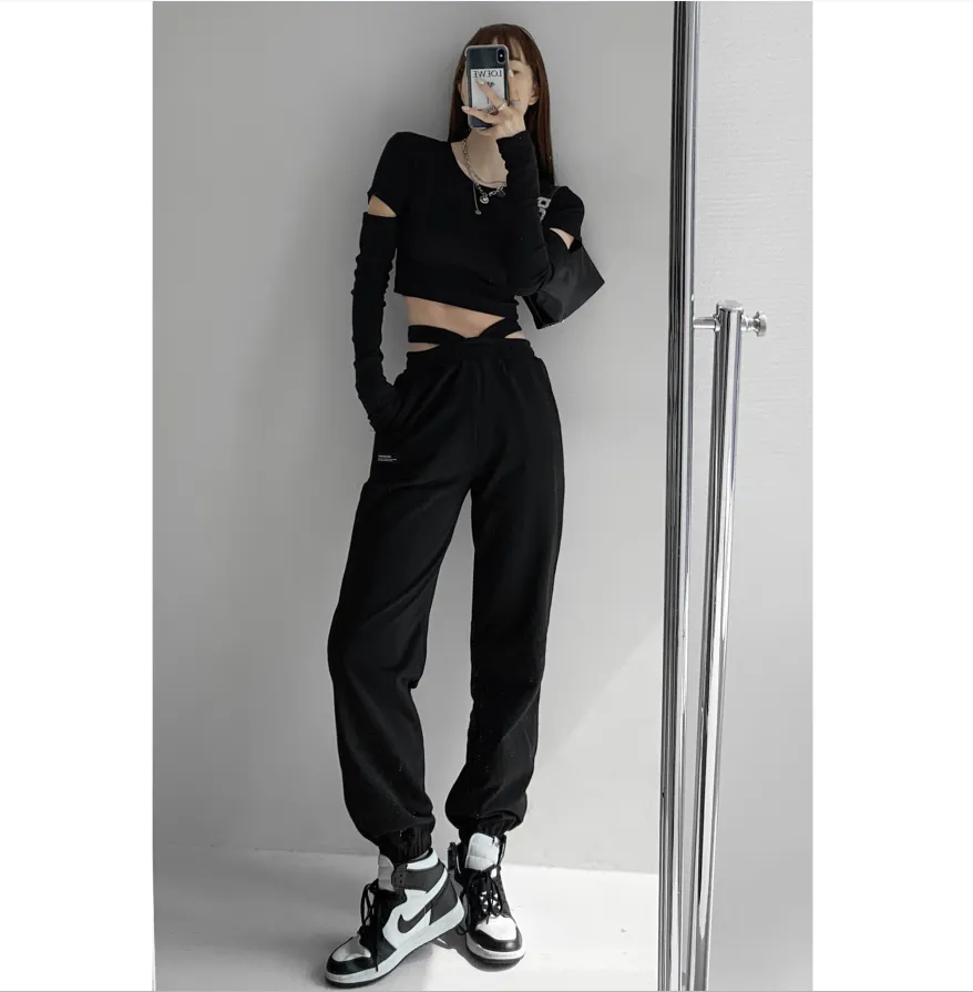 Women High End Elastic Waist Sports Pants - Black