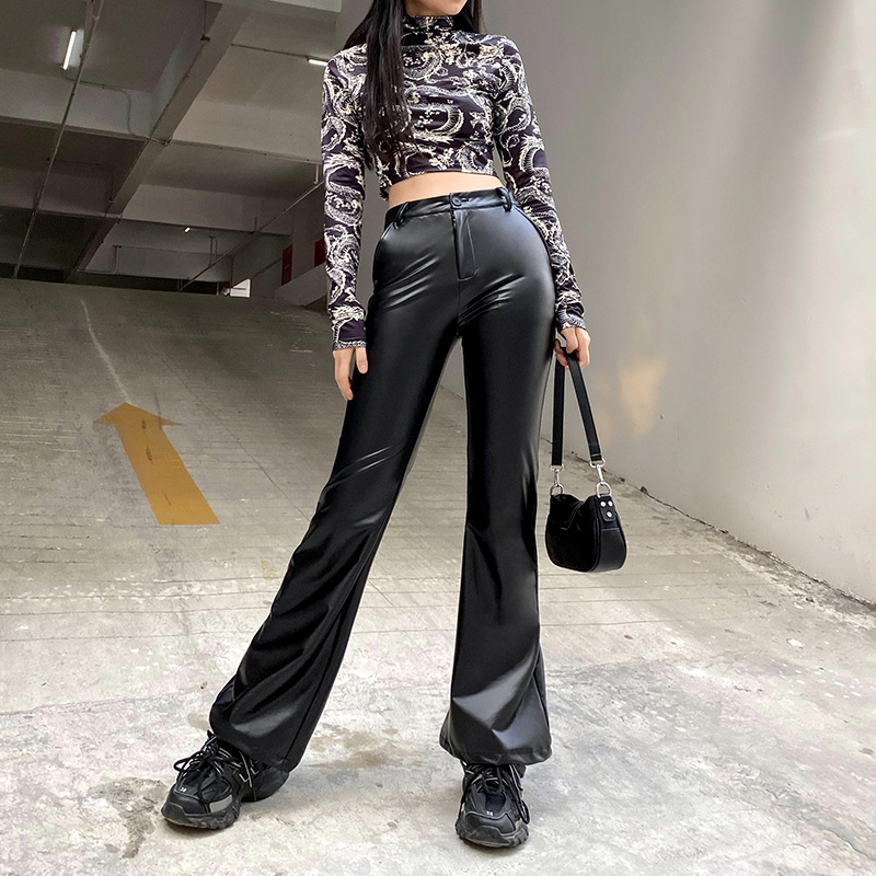 Street Trend New Basic Wide-leg Bootcut Leather Pants