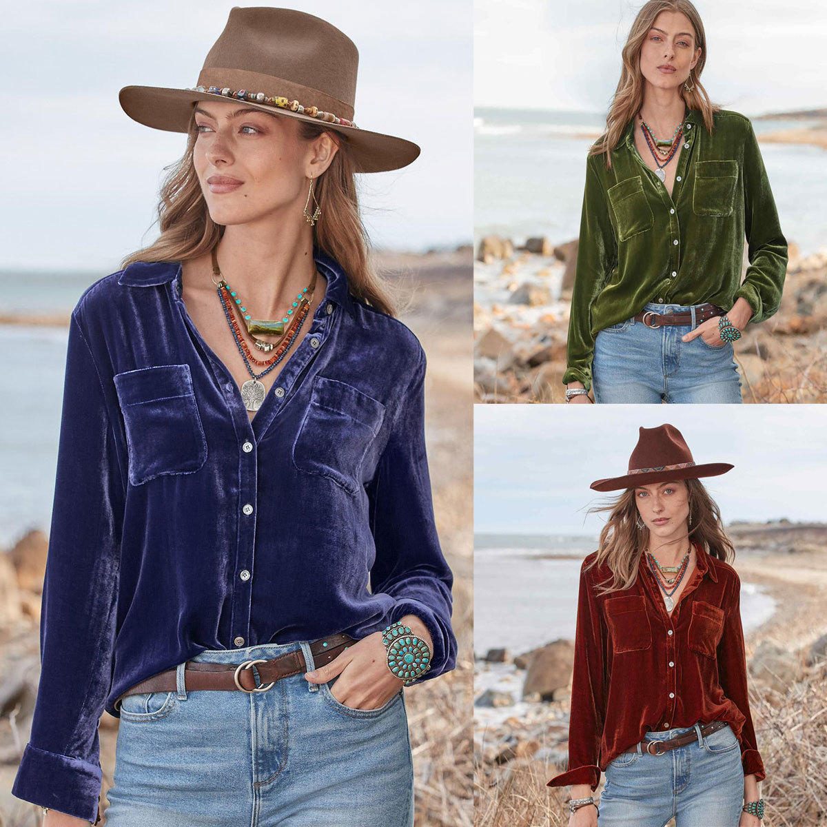Women's Golden Velvet Shirt Long Sleeve All Match Top