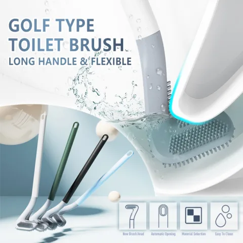 Golf Toilet Brush Wall-Mounted Cleaning Tools Silicone Flexible Bristles