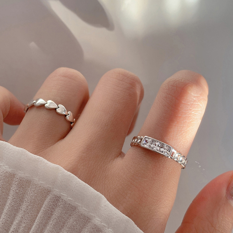 Ins Korean Texture Square Diamond Chain Ring