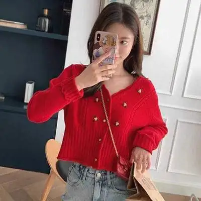 Wear A V neck Long sleeved Short Early Autumn Coat Red - Shop at LoveMi