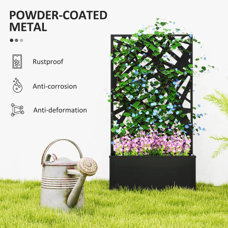 Metal Planter Box Raised Garden Bed With Decorative Privacy Screen, Wall-mounted Or Freestanding,
