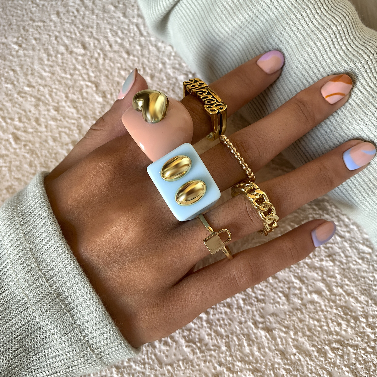 Retro Geometric Hollow Alloy Alphabet Ring