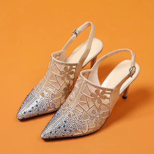 Sandals Women's Rhinestone Stiletto Buckle High heeled Women's Shoes Rose - Shop at LoveMi