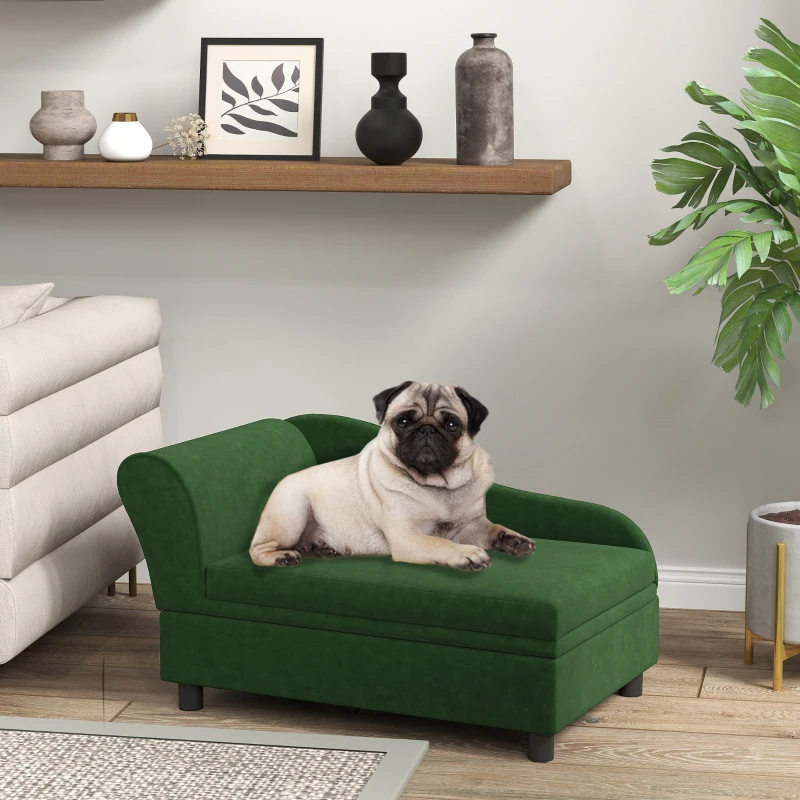 PawHut Pet Sofa Bed Couch With Storage, Pet Sofa For Cats And Small Dogs, Green