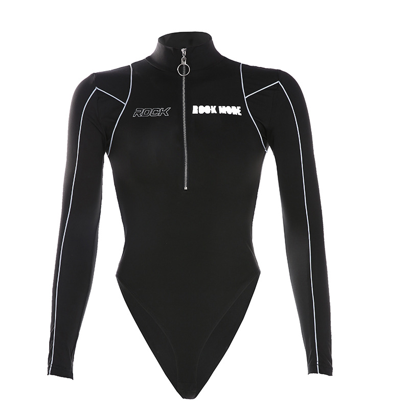 Rockmore Reflective Line Bodysuit Women Moto & Biker Turtleneck Jumpsuit