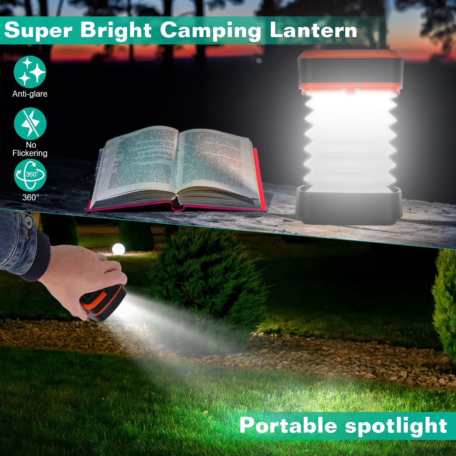 Solar Camping Lantern LED Collapsible Tent Lamp USB Rechargeable Portable Emergency Camping Light For Hiking Fishing Outdoor — foto 9