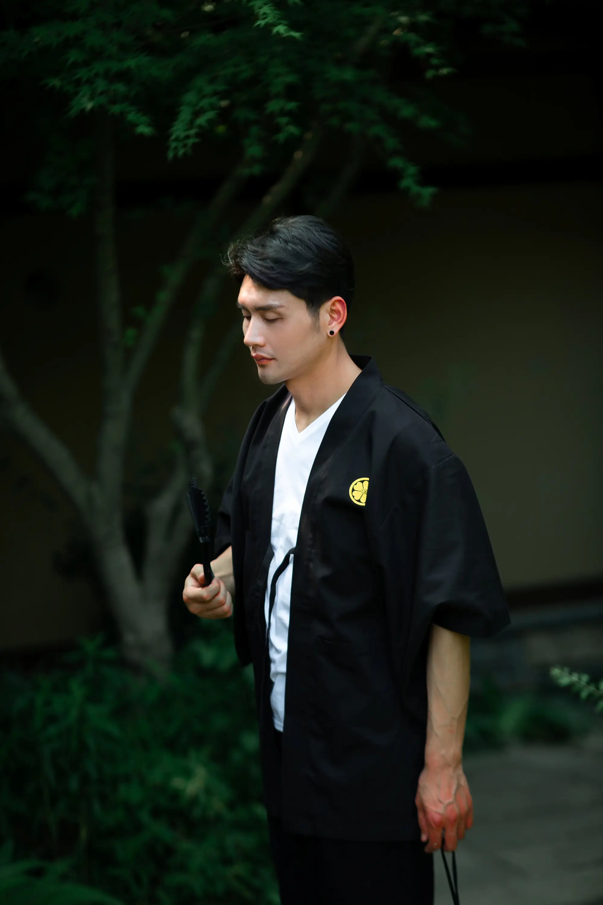 Japanese Kimono Jacket For Men, Haori With Embroidery, Samurai Outerwear, Pure Cotton Belted Coat With Lining, Japanese Novelty Clothing
