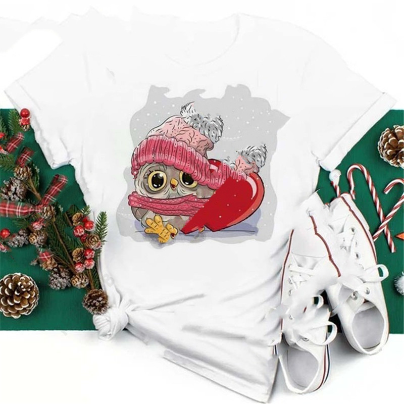 Christmas Penguin Owl Print Women's Black T Shirt C24 - Shop at LoveMi