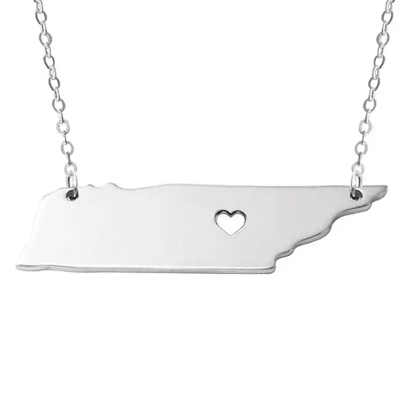 United States Of America Tennessee State Map Stainless Steel Necklace