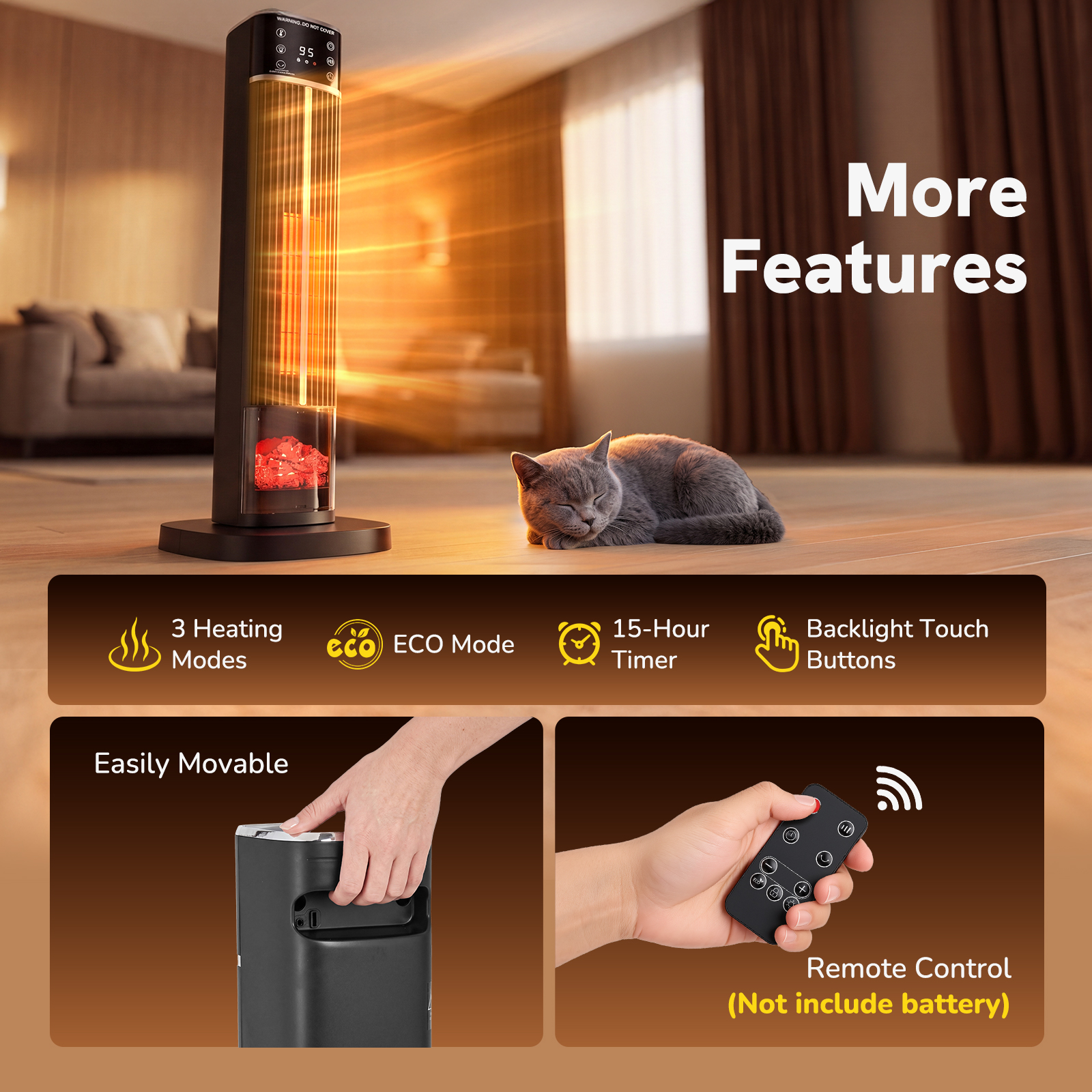 Space Heater, Ceramic Tower Electric Heater For Indoor Use image 7
