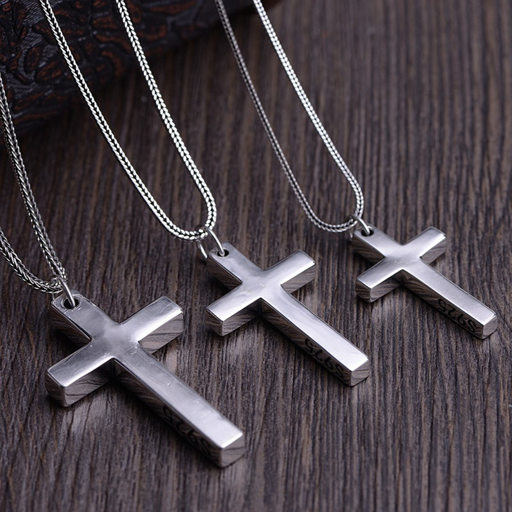 Vintage Polished Silver Cross Pendant Necklace