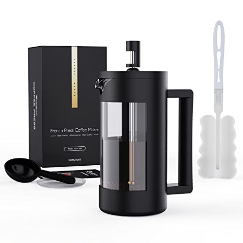 French Press Coffee Maker Camping Plastic Glass French Coffee Press Medium Size Tea And Frothed Milk Press 100 Percent BPA Free Prensa Francesa Rust-Free And Dishwasher Safe 12 Oz & 21 Oz