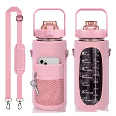 Outdoor Portable Travel With Scale Transparent Water Bottle Cup Set - Pink1 - View 1