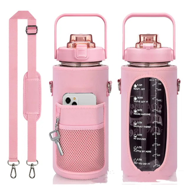 Outdoor Portable Travel With Scale Transparent Water Bottle Cup Set Pink1 - Shop at LoveMi