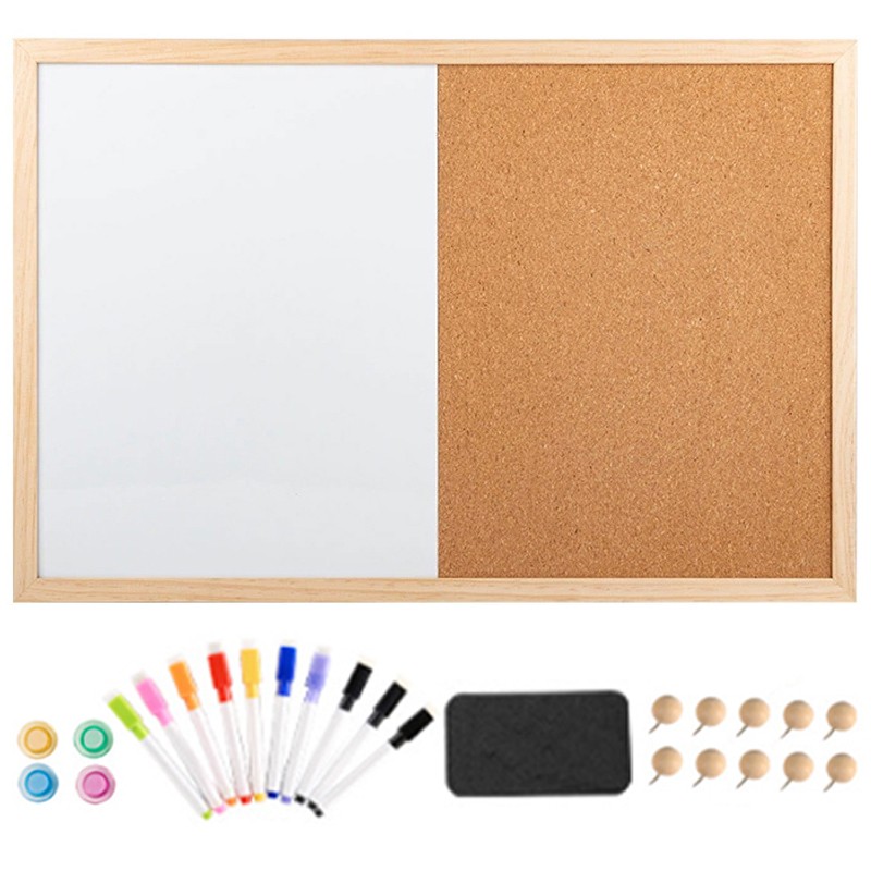 Magnetic Whiteboard And Cork Board Combo With White Wood Frame 60x40cm — image 2