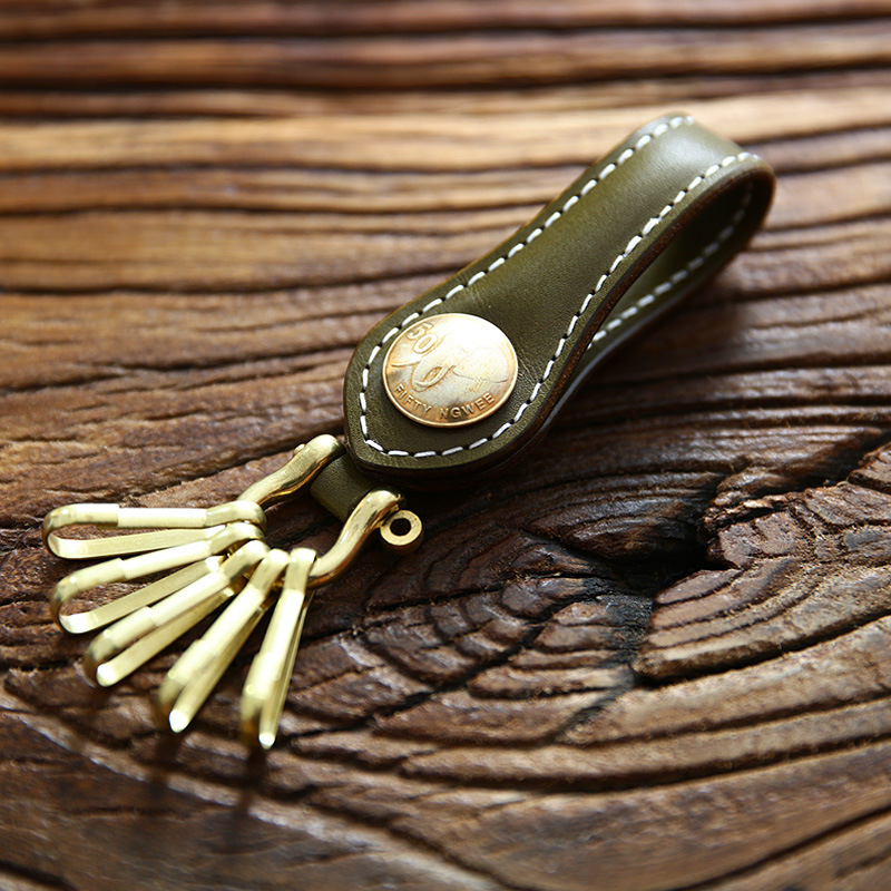 Men's Simple First Layer Leather Keychain 6