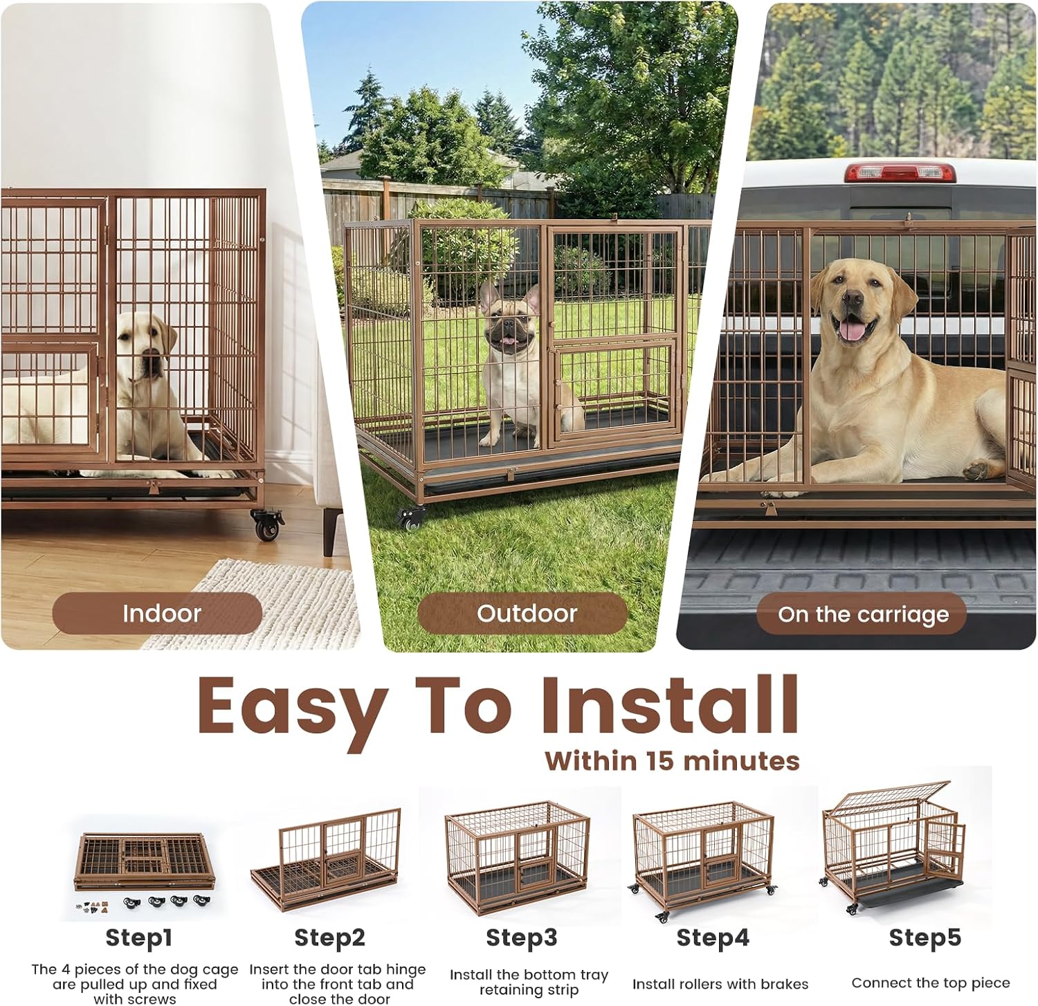 Heavy Duty Stackable Dog Crate 82.3x51.6x56cm Metal Kennel With Triple Doors — image 12