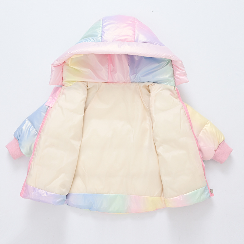Girls' Down Jacket Thickened Autumn Rainbow Shiny Coat
