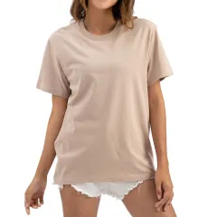 Blank Combed Cotton Round Neck Solid Colour Plus Size T-shirt - Khaki - View 1