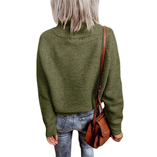 Europe And America New Style Sweater Women's Solid Color Zipper Knitted Top Green - Shop at LoveMi